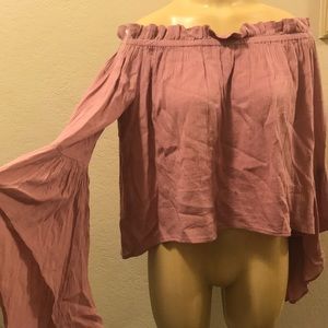 Off the shoulder bell bottom sleeve blouse